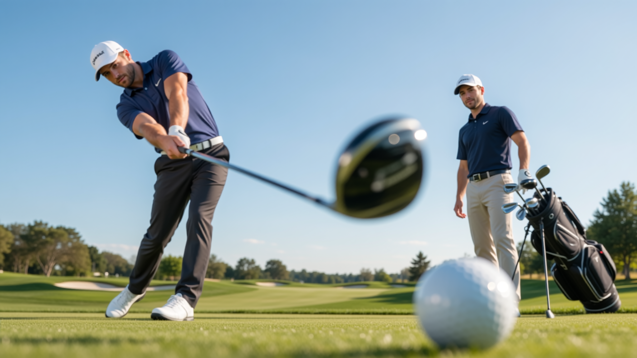 A golfer standing on the fairway before a shot